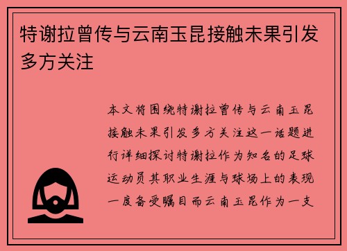 特谢拉曾传与云南玉昆接触未果引发多方关注